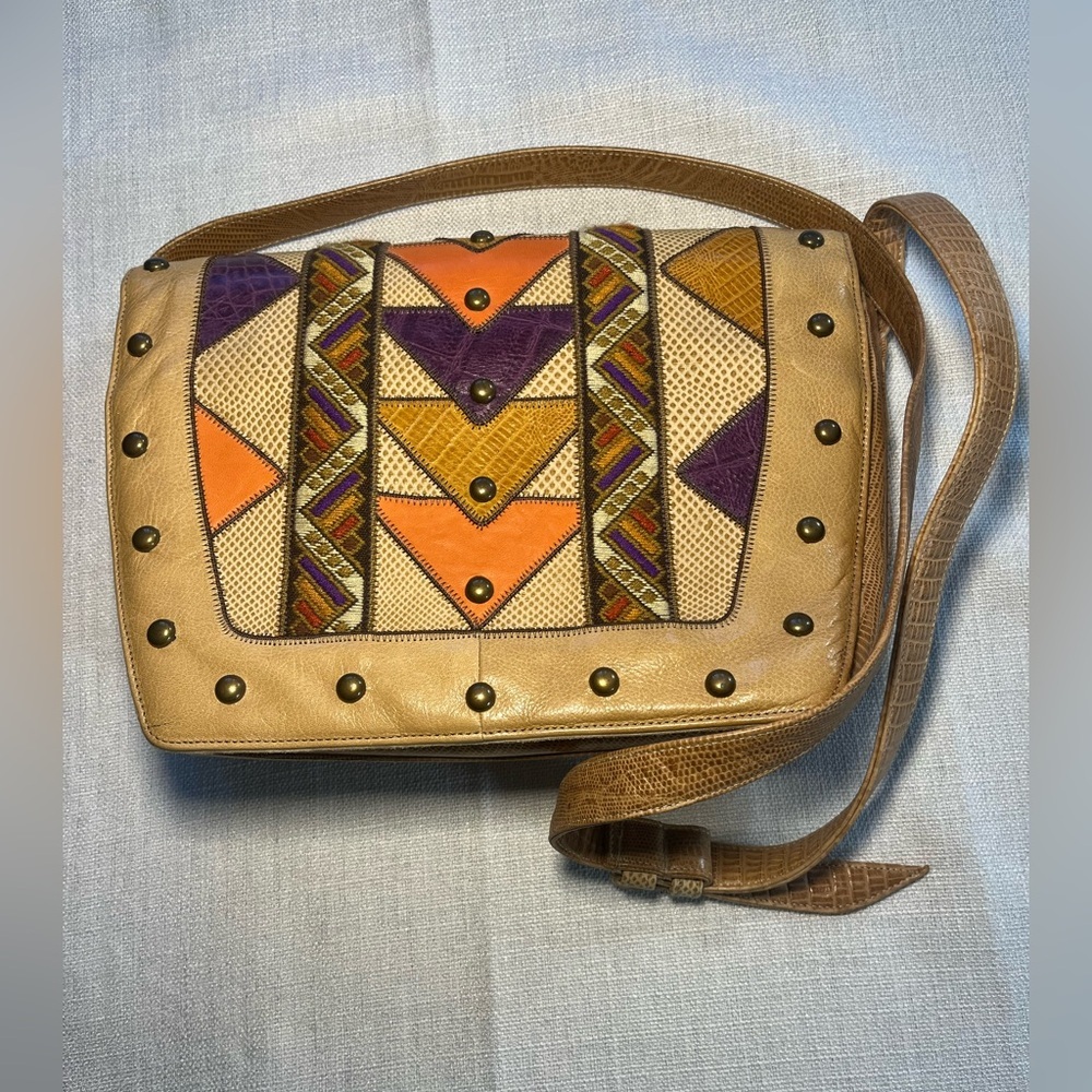 Vintage Colorful Geometric Patterned Women's Cross Body Bag Purse